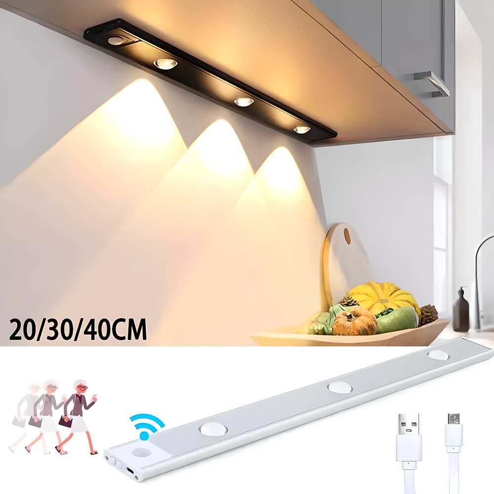 LED PIR Motion Sensor Cabinet Light – USB Rechargeable, Wireless Under Cabinet Lighting for Home, Kitchen, Wardrobe