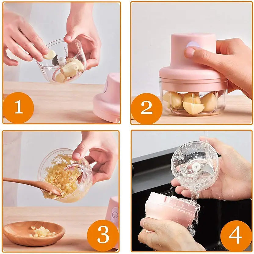 Mini Electric Vegetable Chopper 250ml – Chop Garlic, Onion & More Easily